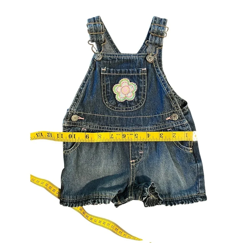 Vintage Oshkosh B'gosh Baby Girls Flower Overall Shortall 0-6 mo Ruffle Hem